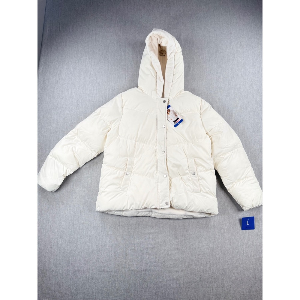 32 Degrees Heat Womens White Faux Fur Lined Hooded Puffer Jacket 1896895 L